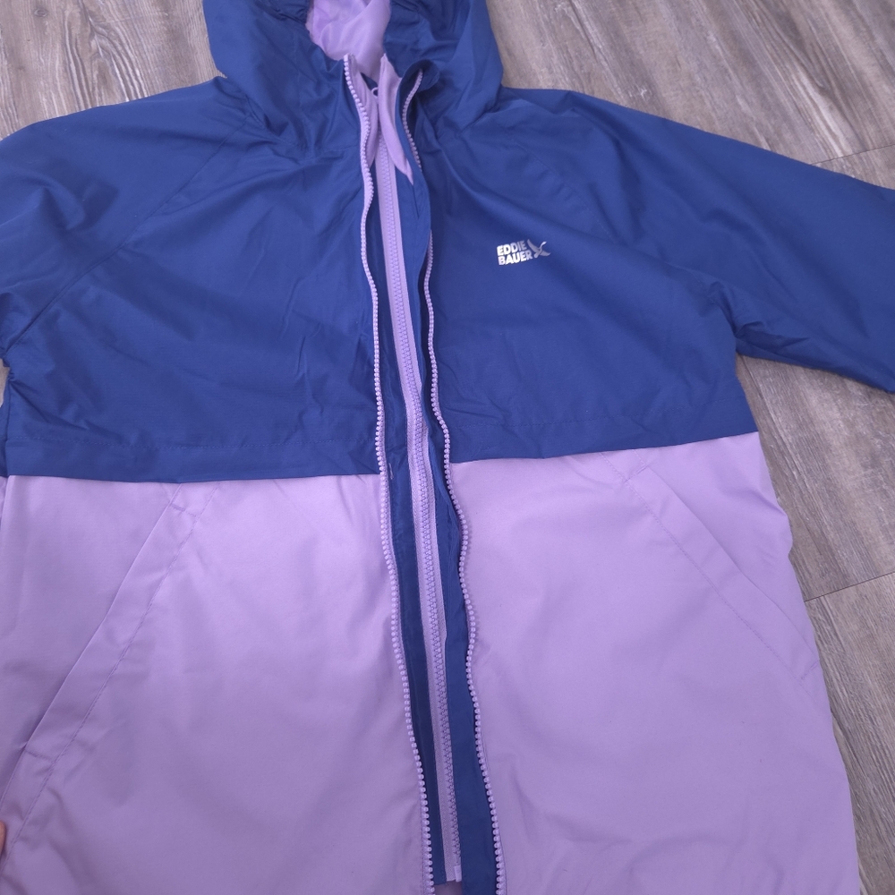 Eddie Bauer Youth L 14/16 Windbreaker Water Resistant Rain Jacket Blue Purple - Picture 4 of 14
